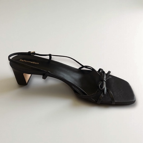 Reformation Sally Slingback Leather Bow Heels Black - Picture 2 of 6